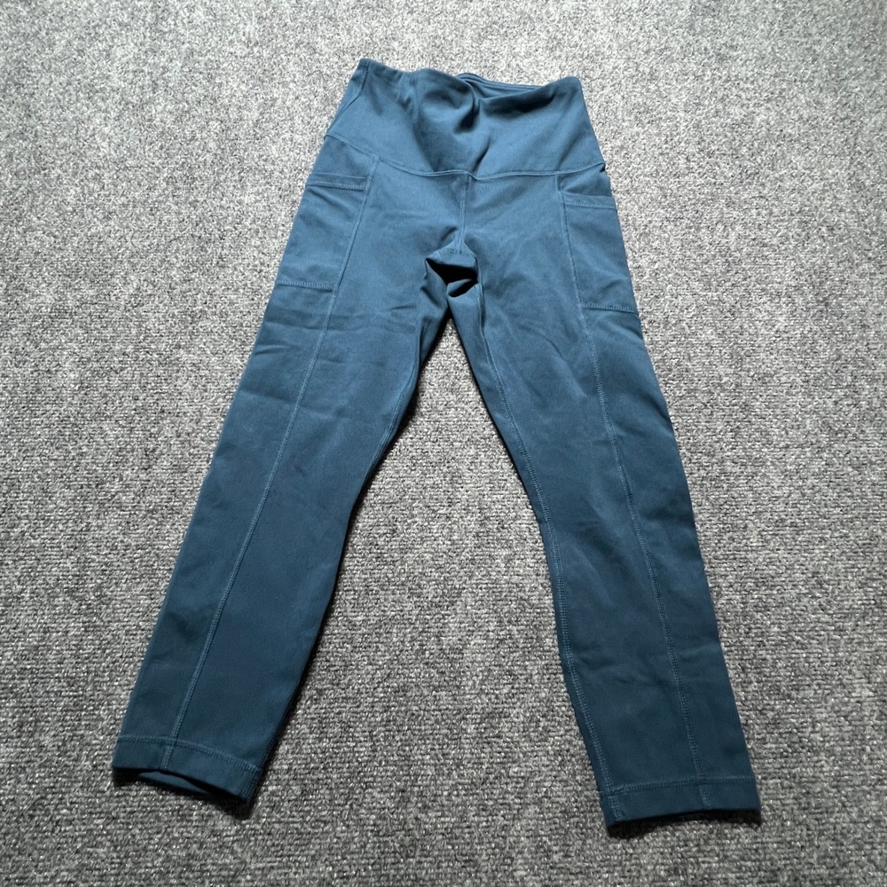 Yogalicious Lux Womens XS High Waist Crop Leggings Teal Blue Pockets RN 144527